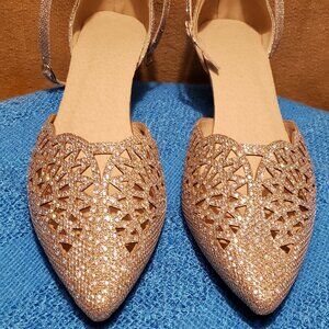 Gold/Rhinestone/Borealis Crystal Look/Etched Design/Kitten Heel Pumps.